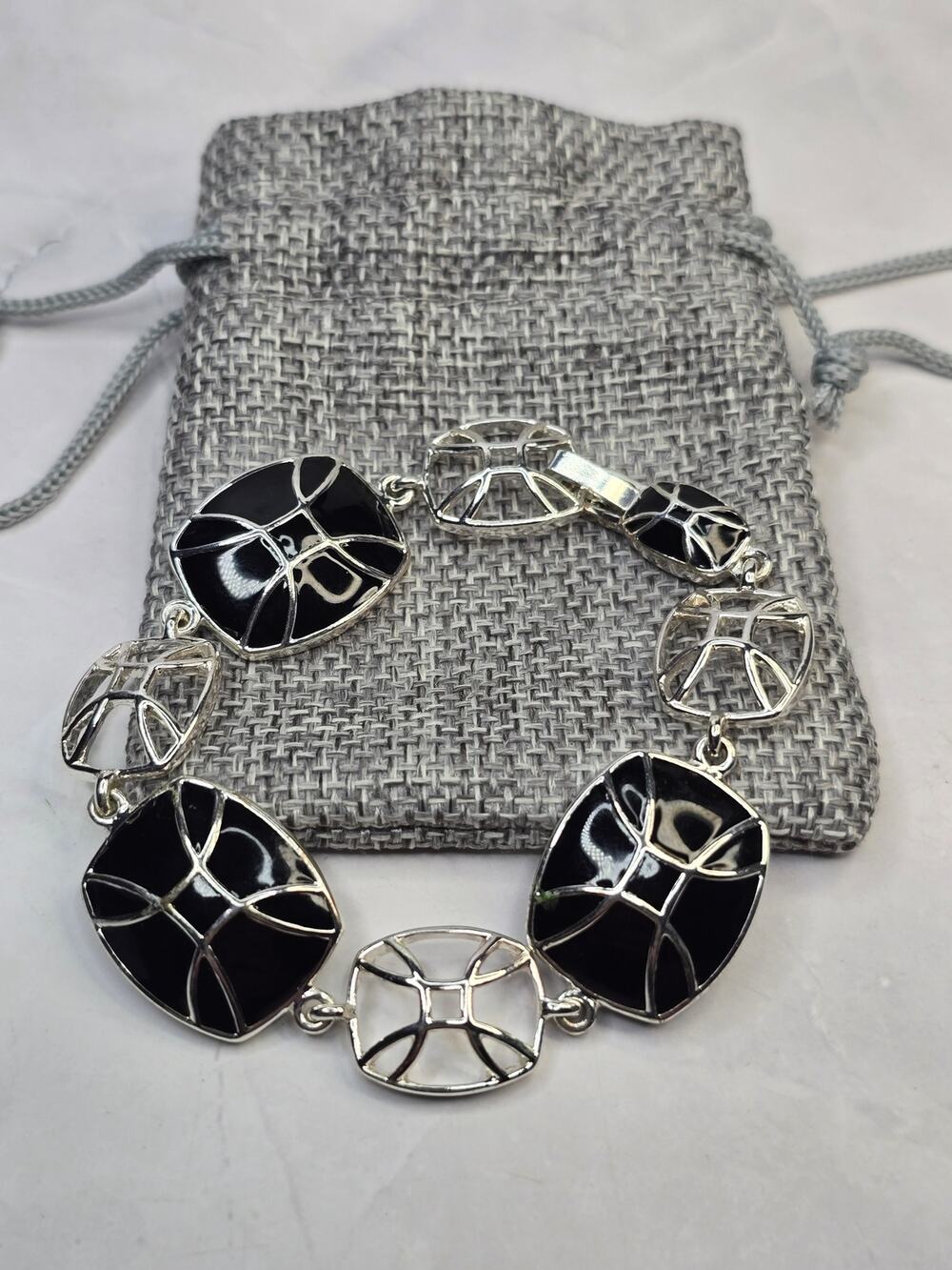 Black and Silver Linked Bracelet